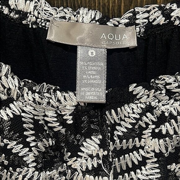 Aqua Maxi Dress S Black White Ruffle Overlay Lace Off Shoulder Party Dress Boho - Picture 6 of 10